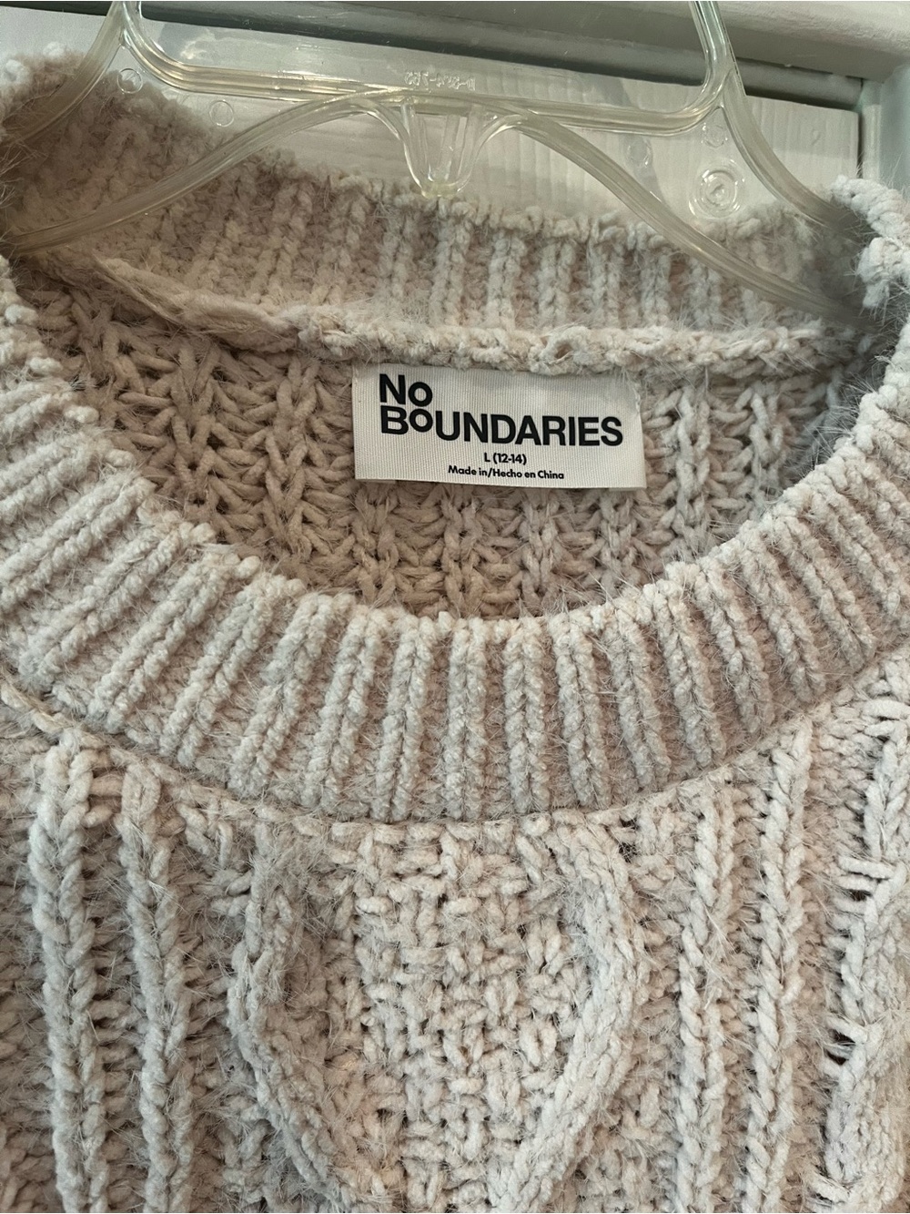 NWT No Boundaries Cream Cable-Knit Crewneck Sweater - Picture 3 of 4